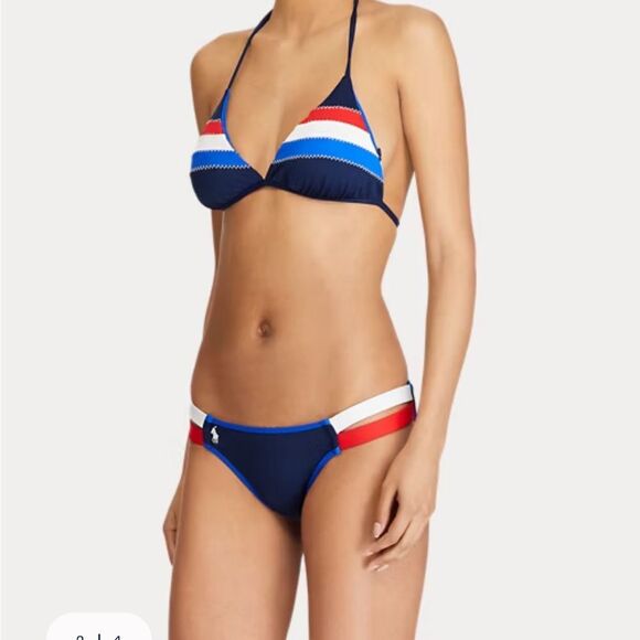 Ralph Lauren Navy Bikini top with Red and White Stripes - Picture 2 of 2